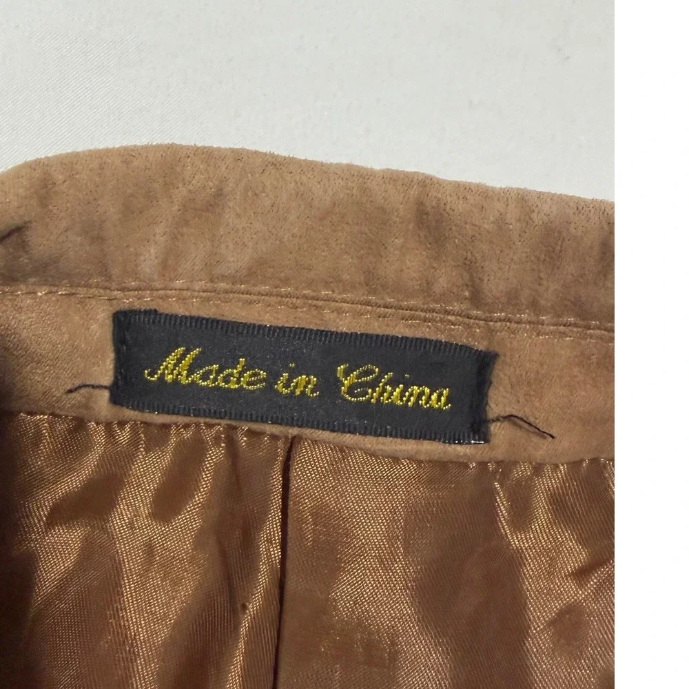 Western Style Tan Faux Suede Blazer Sport Coat 48L Cowboy Ranch Jacket Vtg 90s